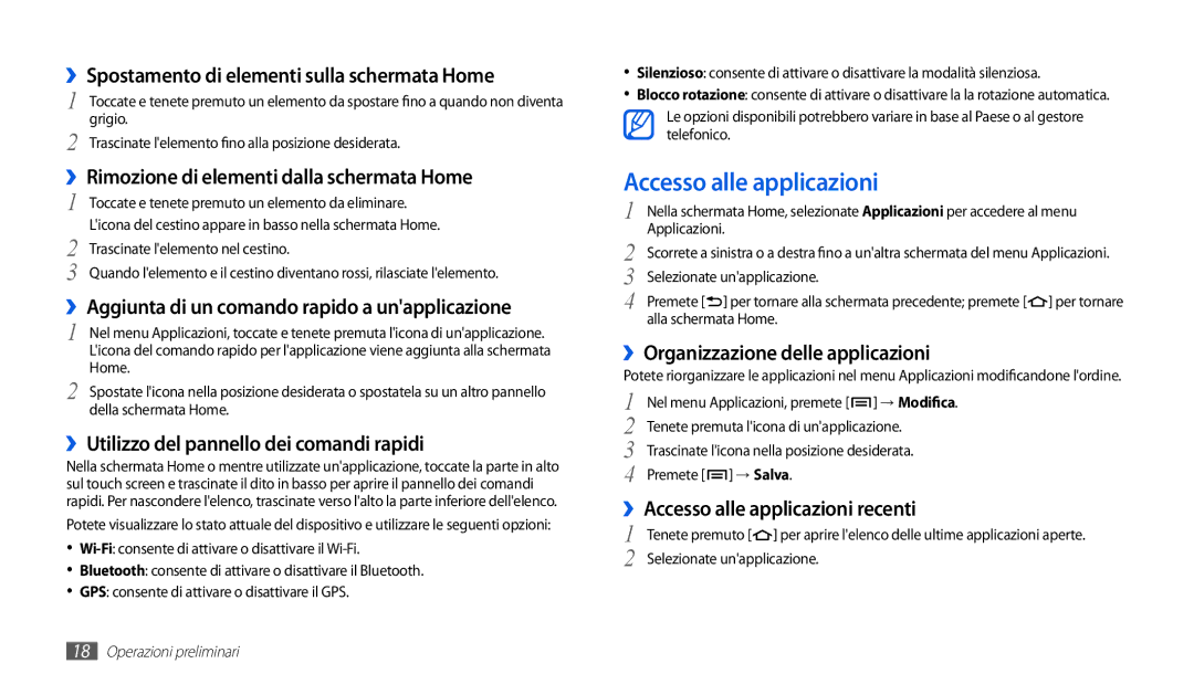 Samsung GT-P1000CWAWIN, GT-P1000MSATIM, GT-P1000CWAFWB, GT-P1000CWDFWB, GT-P1000CWATIM manual Accesso alle applicazioni 