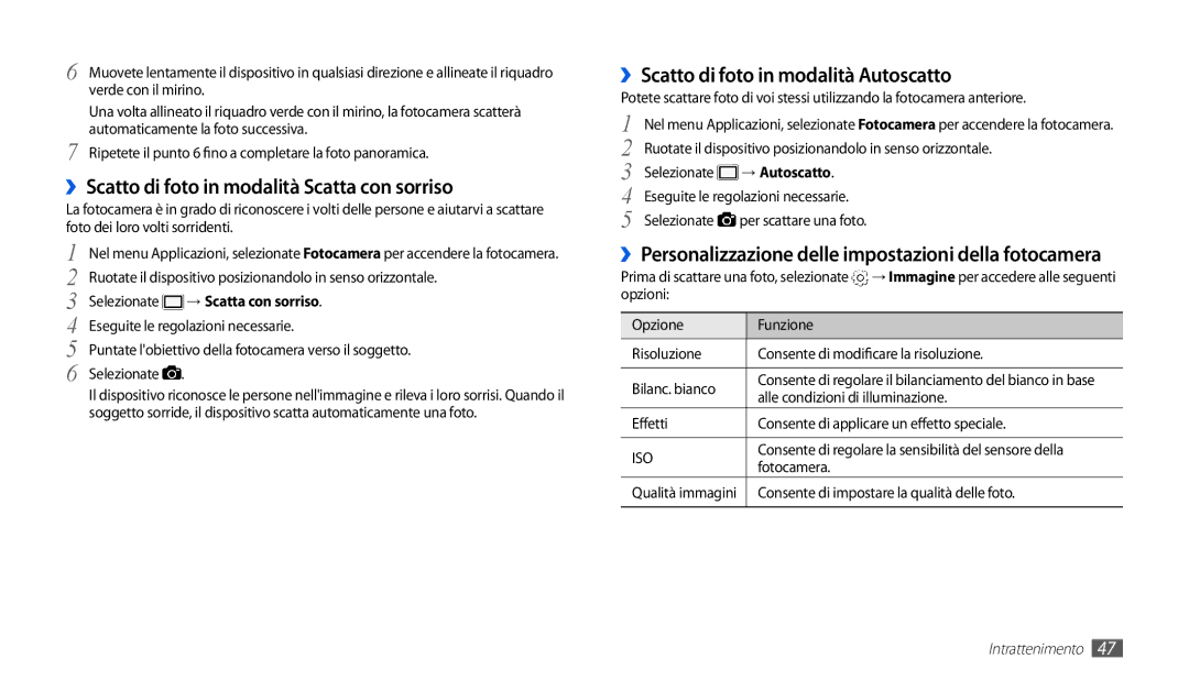 Samsung GT-P1000CWAOMN manual ››Scatto di foto in modalità Scatta con sorriso, ››Scatto di foto in modalità Autoscatto 