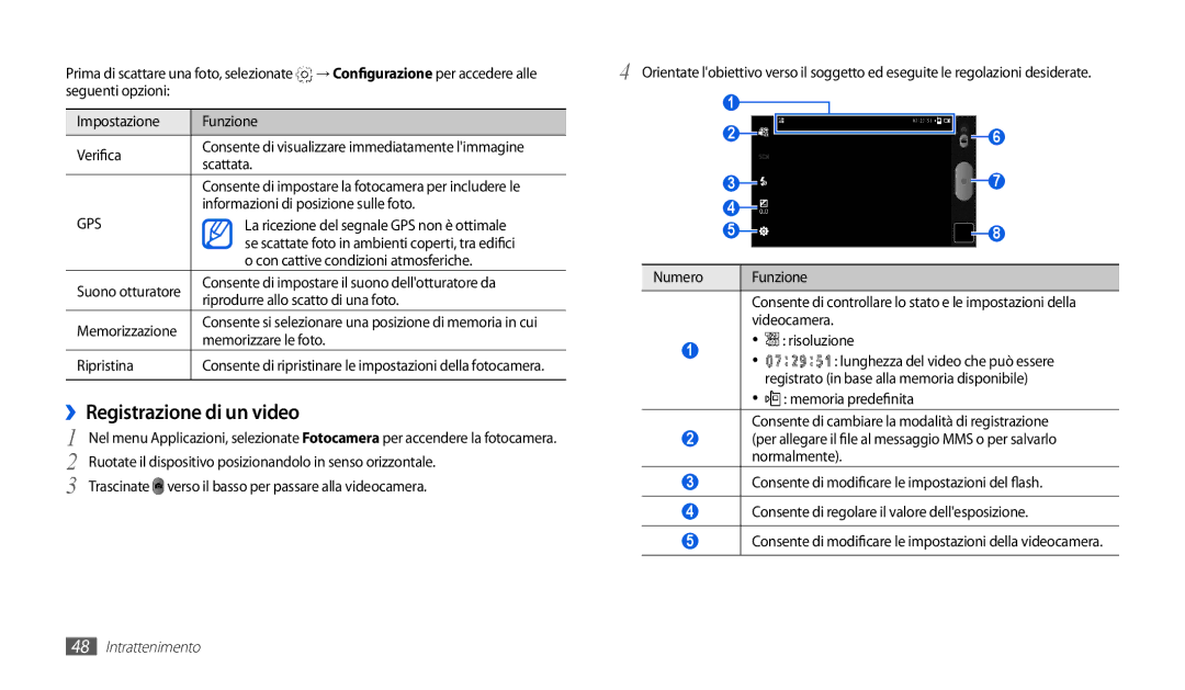 Samsung GT-P1000CWDOMN, GT-P1000MSATIM, GT-P1000CWAFWB, GT-P1000CWDFWB, GT-P1000CWATIM manual ››Registrazione di un video 