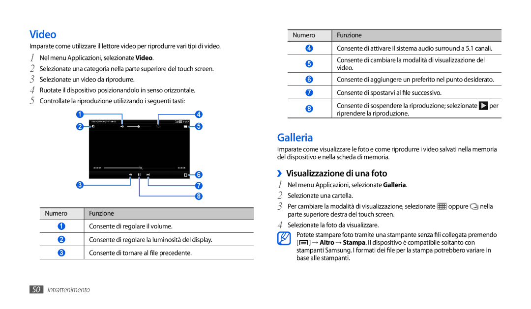 Samsung GT-P1000CWAVOM, GT-P1000MSATIM, GT-P1000CWAFWB, GT-P1000CWDFWB manual Video, Galleria, ››Visualizzazione di una foto 