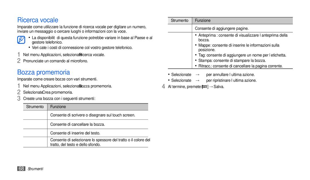 Samsung GT-P1000CWATIM, GT-P1000MSATIM, GT-P1000CWAFWB manual Ricerca vocale, Bozza promemoria, Selezionate Crea promemoria 