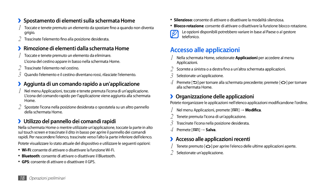 Samsung GT-P1000CWAWIN, GT-P1000MSATIM, GT-P1000CWAFWB, GT-P1000CWDFWB, GT-P1000CWATIM manual Accesso alle applicazioni 