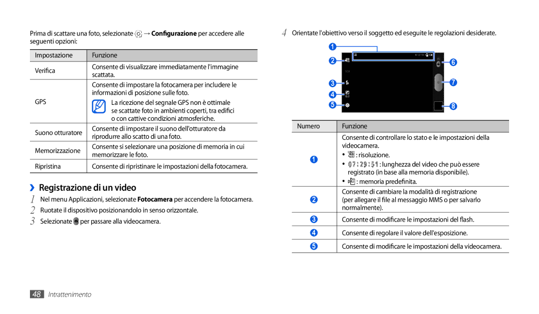 Samsung GT-P1000CWDOMN, GT-P1000MSATIM, GT-P1000CWAFWB, GT-P1000CWDFWB, GT-P1000CWATIM manual ››Registrazione di un video 