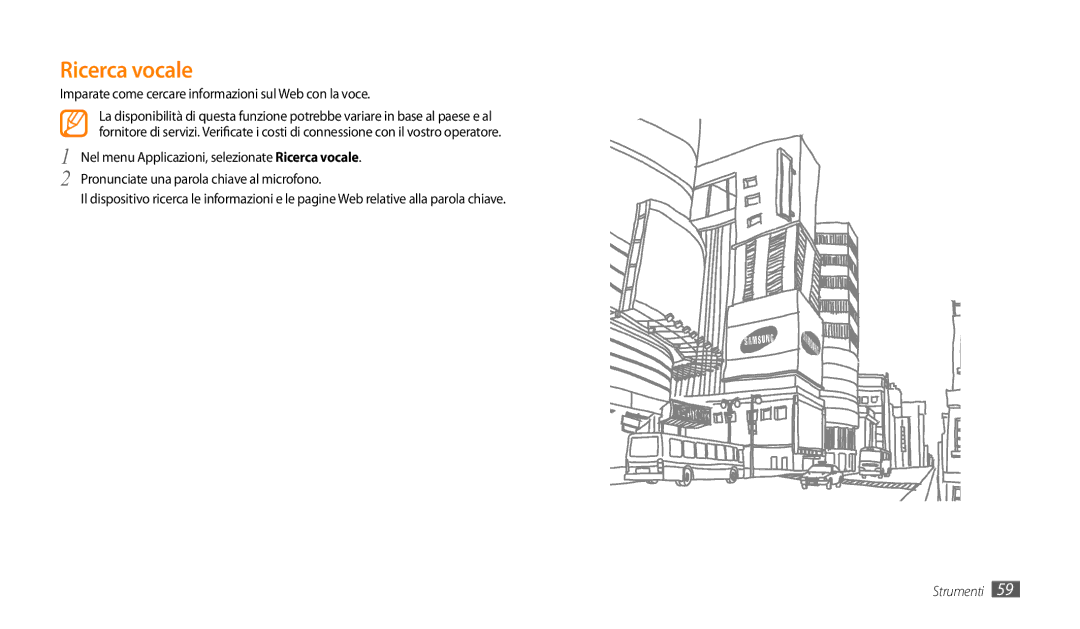 Samsung GT-P1000CWAHUI, GT-P1000MSATIM manual Ricerca vocale, Imparate come cercare informazioni sul Web con la voce 