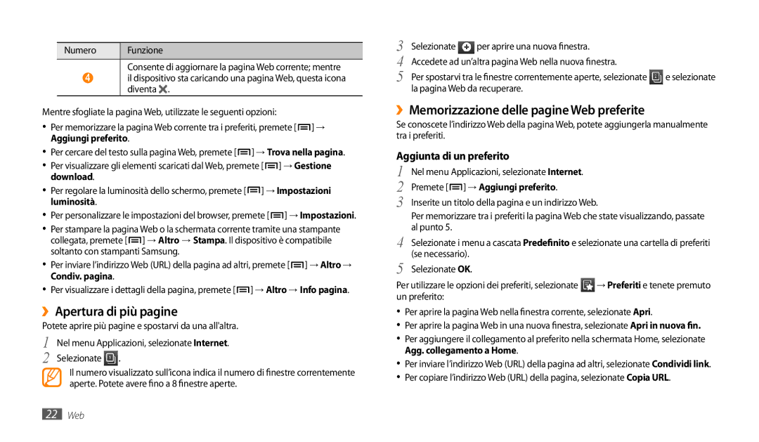 Samsung GT-P1000CWDOMN ››Apertura di più pagine, ››Memorizzazione delle pagine Web preferite, Aggiunta di un preferito 