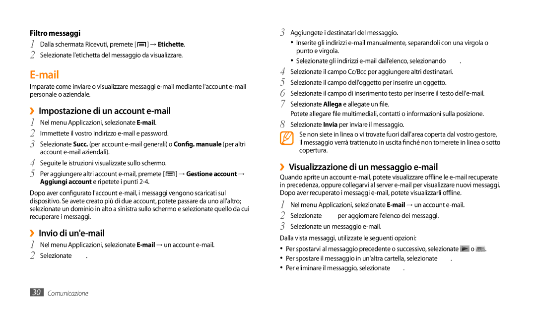 Samsung GT-P1000CWDITV, GT-P1000MSATIM Mail, ››Impostazione di un account e-mail, ››Visualizzazione di un messaggio e-mail 