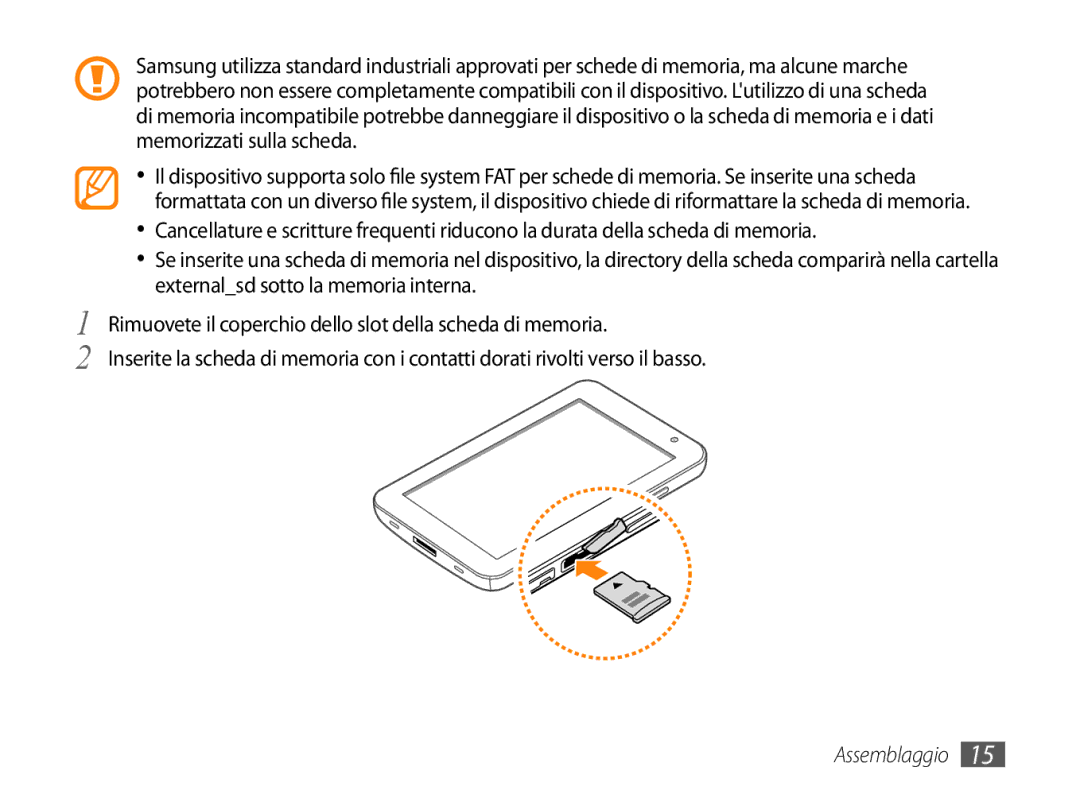 Samsung GT-P1000CWAWIN, GT-P1000MSATIM, GT-P1000CWAFWB, GT-P1000CWDFWB, GT-P1000CWATIM, GT-P1000CWASMO manual Assemblaggio 