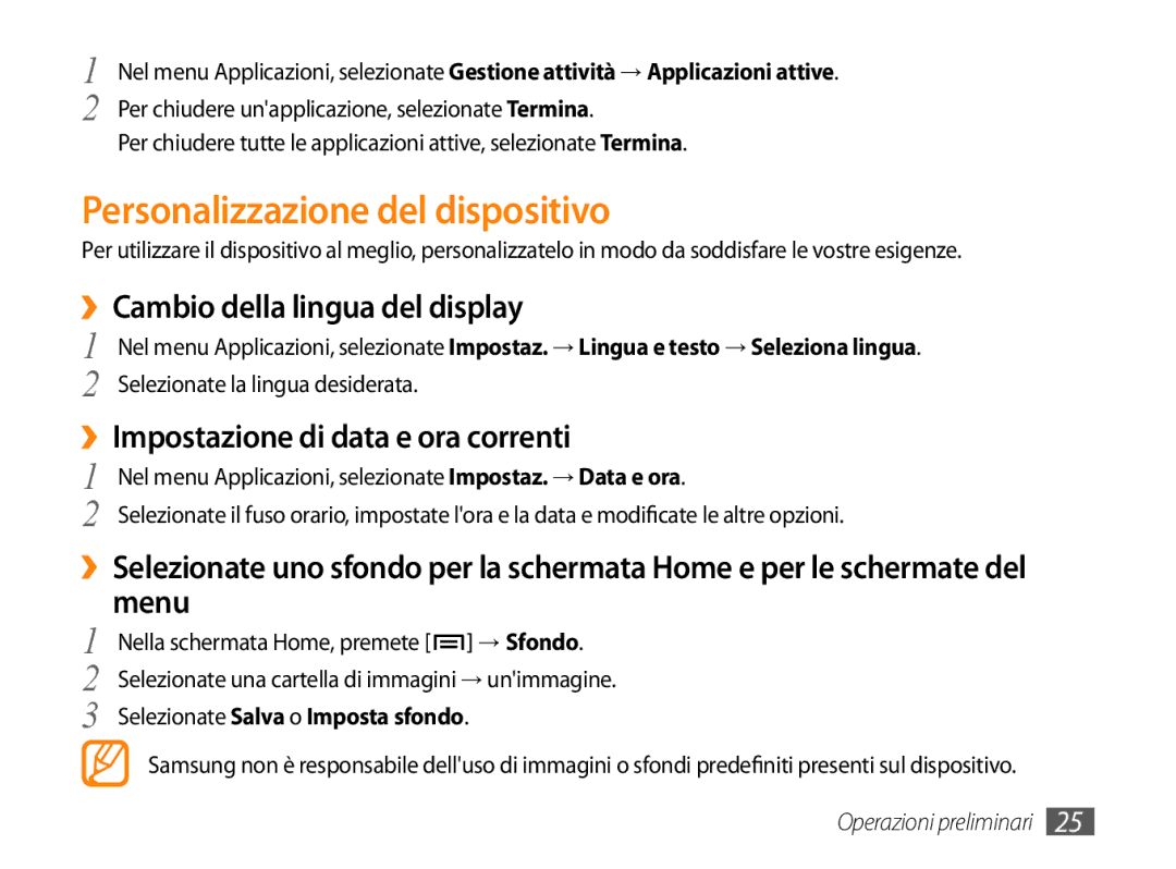 Samsung GT-P1000CWATIM, GT-P1000MSATIM, GT-P1000CWAFWB Personalizzazione del dispositivo, ››Cambio della lingua del display 