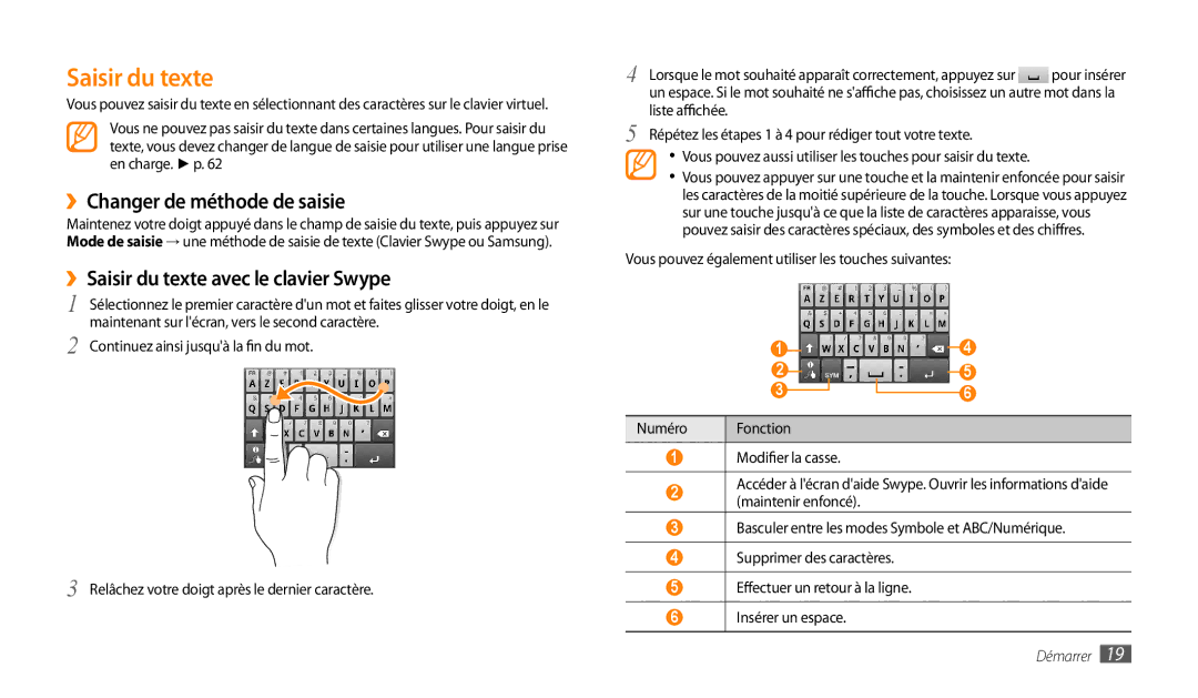 Samsung GT-P1000CWAXEO, GT-P1000MSAXEF manual ››Changer de méthode de saisie, ››Saisir du texte avec le clavier Swype 