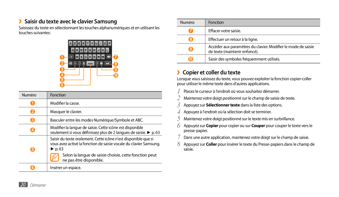 Samsung GT-P1000CWDGBL, GT-P1000MSAXEF manual ››Saisir du texte avec le clavier Samsung, ››Copier et coller du texte 