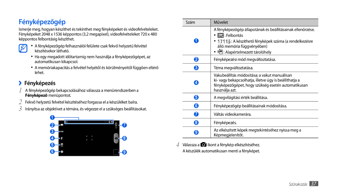 Samsung GT-P1010CWAROM, GT-P1010CWAATO, GT-P1010CWAITV, GT-P1010CWAXEO, GT-P1010CWAXEH manual Fényképezőgép, ››Fényképezés 