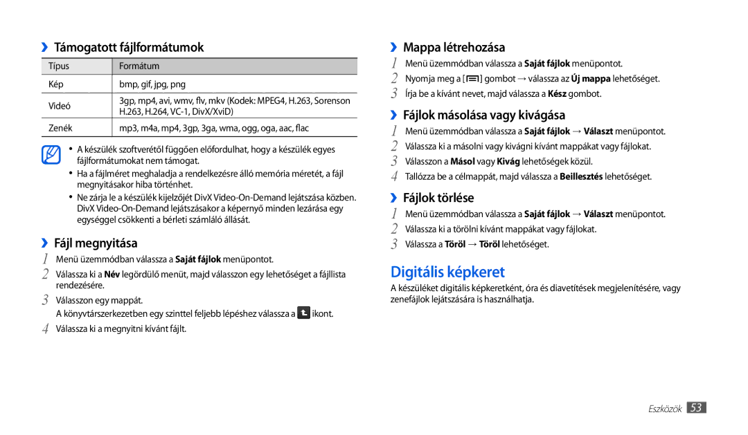 Samsung GT-P1010CWAXEO, GT-P1010CWAATO, GT-P1010CWAITV, GT-P1010CWAROM, GT-P1010CWAXEH manual Digitális képkeret 