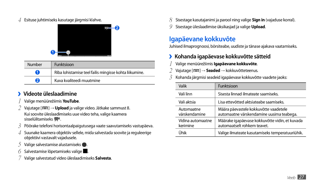 Samsung GT-P1010CWABAL manual Igapäevane kokkuvõte, ››Videote üleslaadimine, ››Kohanda igapäevase kokkuvõtte sätteid 