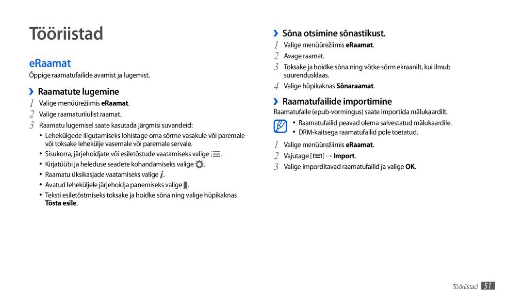 Samsung GT-P1010CWABAL manual Tööriistad, ERaamat, ››Raamatute lugemine, ››Sõna otsimine sõnastikust 