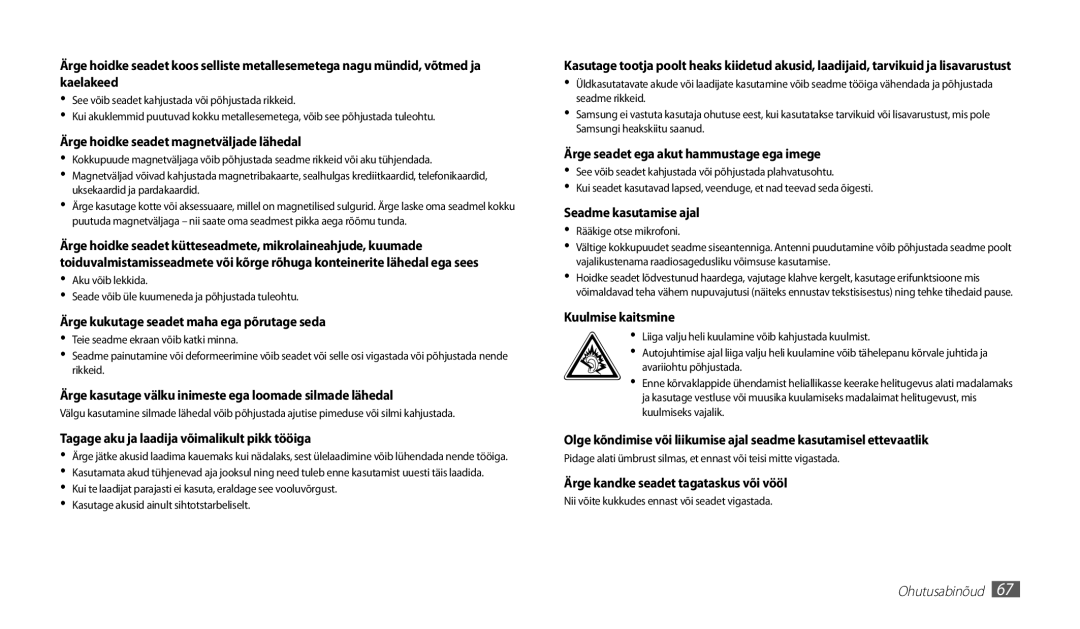 Samsung GT-P1010CWABAL manual Ärge kasutage välku inimeste ega loomade silmade lähedal 