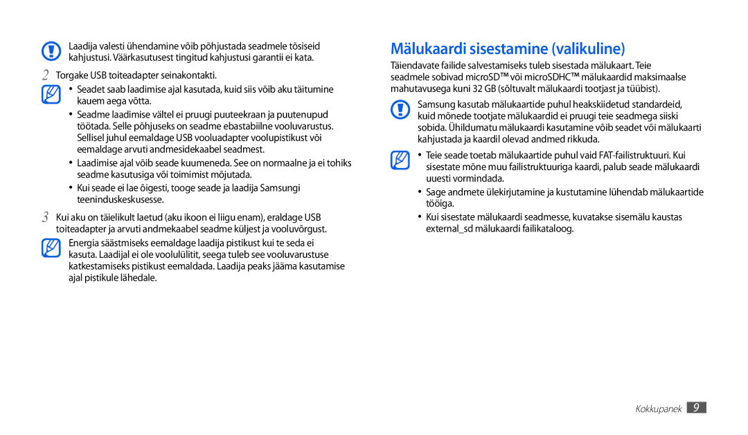 Samsung GT-P1010CWABAL manual Mälukaardi sisestamine valikuline 