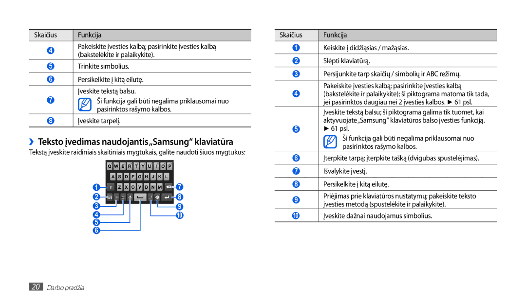 Samsung GT-P1010CWABAL manual ››Teksto įvedimas naudojantis„Samsung klaviatūra 