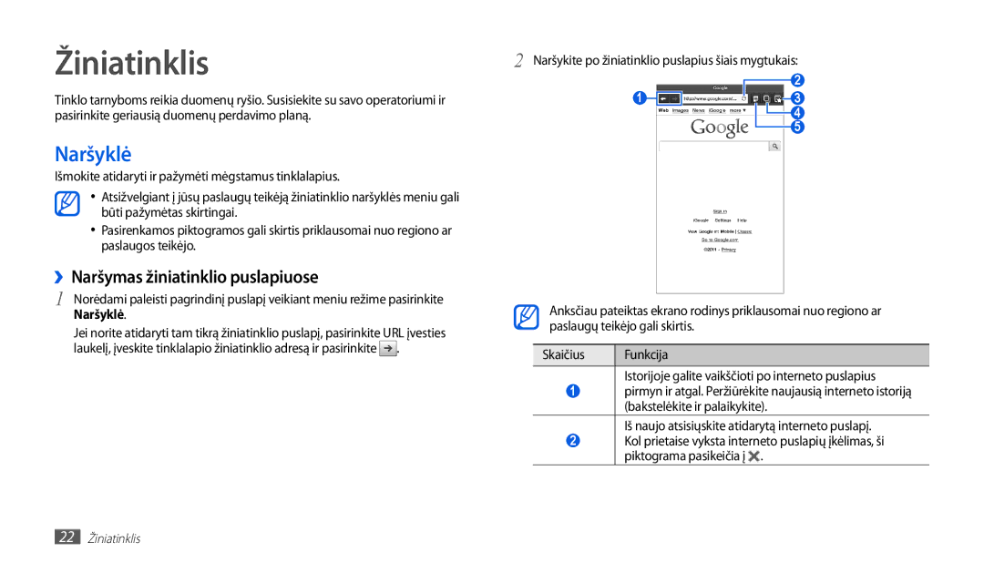 Samsung GT-P1010CWABAL manual Žiniatinklis, Naršyklė, ››Naršymas žiniatinklio puslapiuose 