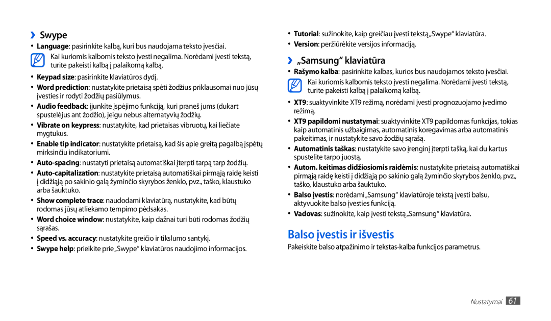 Samsung GT-P1010CWABAL manual Balso įvestis ir išvestis, ››Swype, ››„Samsung klaviatūra 