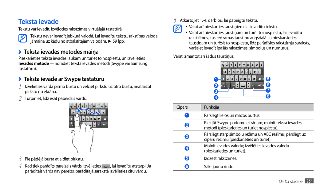 Samsung GT-P1010CWABAL manual ››Teksta ievades metodes maiņa, ››Teksta ievade ar Swype tastatūru 