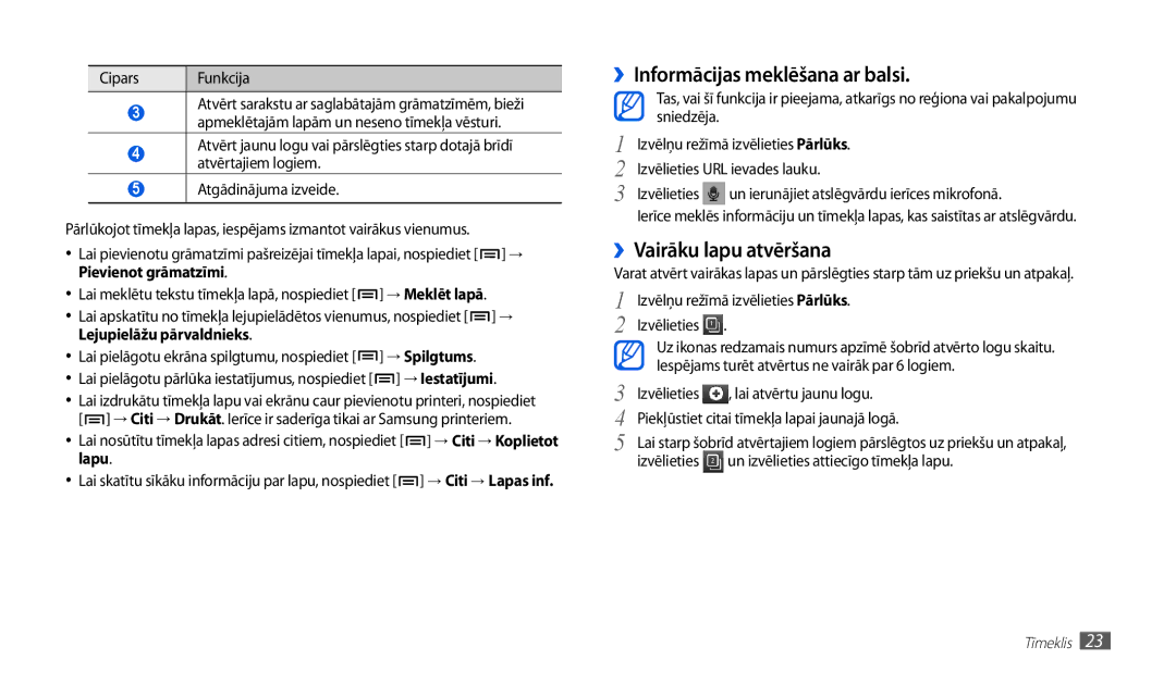 Samsung GT-P1010CWABAL manual ››Informācijas meklēšana ar balsi, ››Vairāku lapu atvēršana 