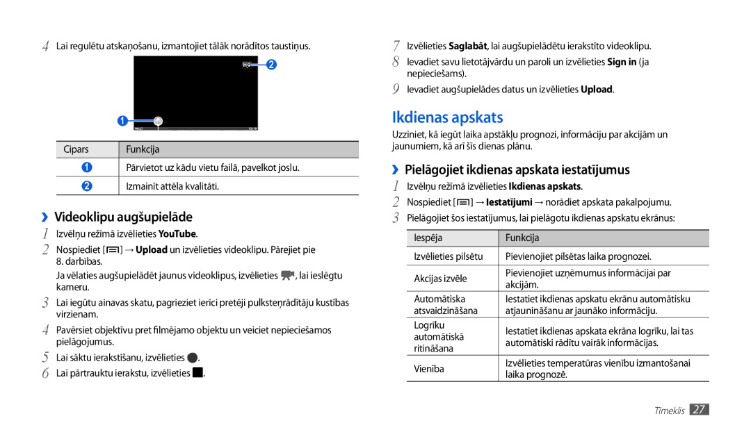 Samsung GT-P1010CWABAL manual Ikdienas apskats, ››Videoklipu augšupielāde, ››Pielāgojiet ikdienas apskata iestatījumus 