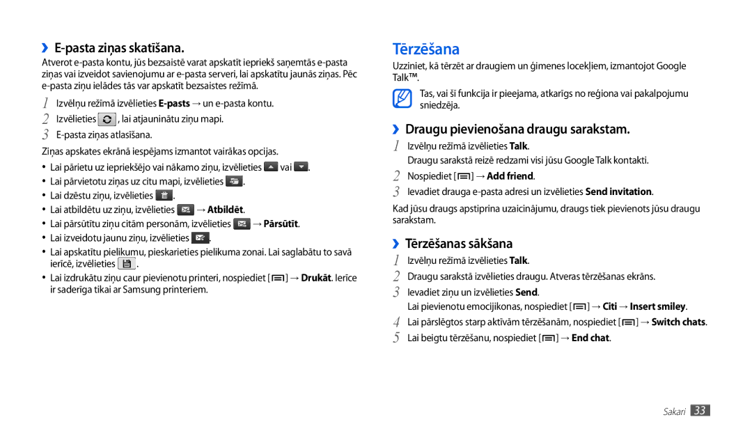 Samsung GT-P1010CWABAL manual ››Draugu pievienošana draugu sarakstam, ››Tērzēšanas sākšana, → End chat 