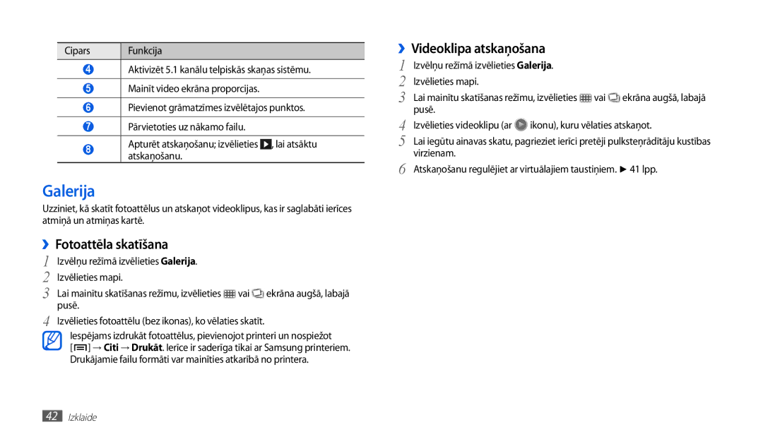 Samsung GT-P1010CWABAL manual Galerija, ››Fotoattēla skatīšana, ››Videoklipa atskaņošana 