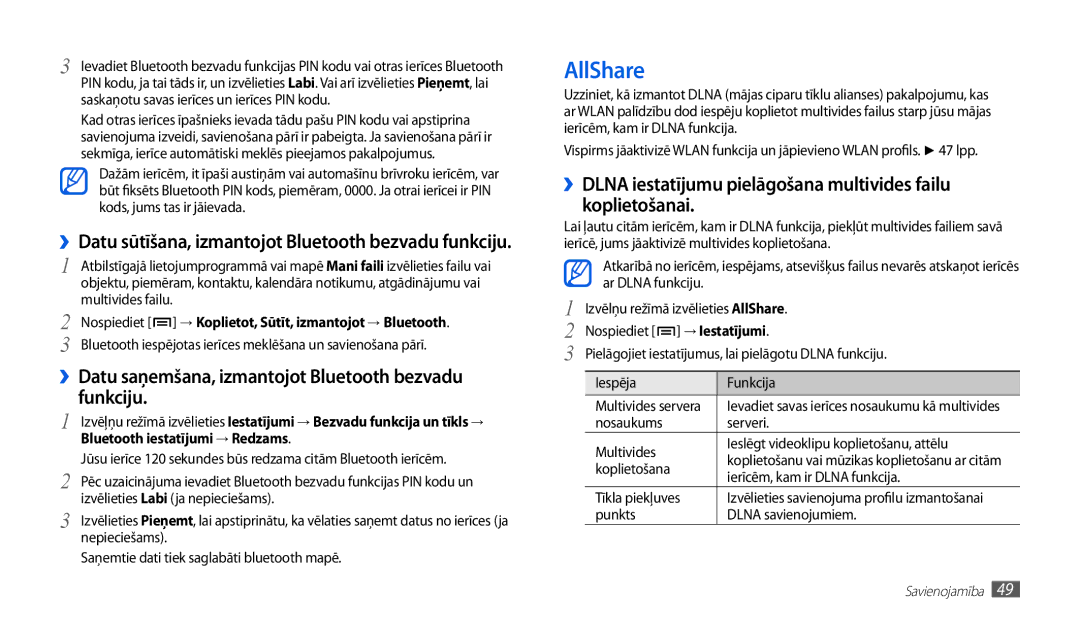 Samsung GT-P1010CWABAL AllShare, ››Datu saņemšana, izmantojot Bluetooth bezvadu funkciju, Bluetooth iestatījumi → Redzams 