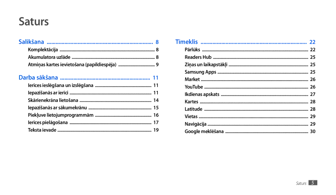 Samsung GT-P1010CWABAL manual Saturs, Darba sākšana 