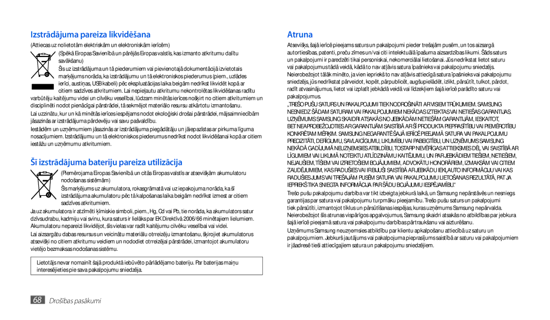 Samsung GT-P1010CWABAL manual Izstrādājuma pareiza likvidēšana 