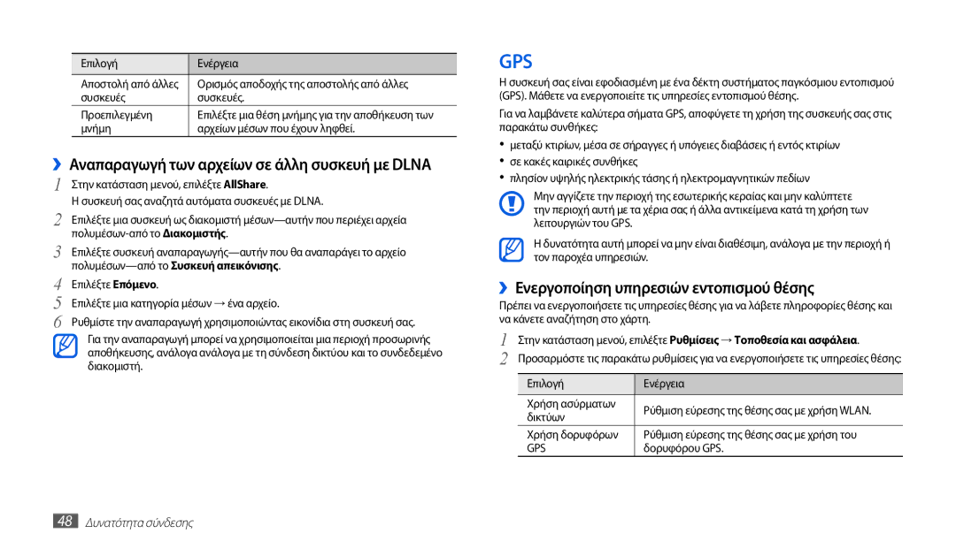 Samsung GT-P1010CWAEUR manual ››Ενεργοποίηση υπηρεσιών εντοπισμού θέσης, Πολυμέσων-από το Συσκευή απεικόνισης 