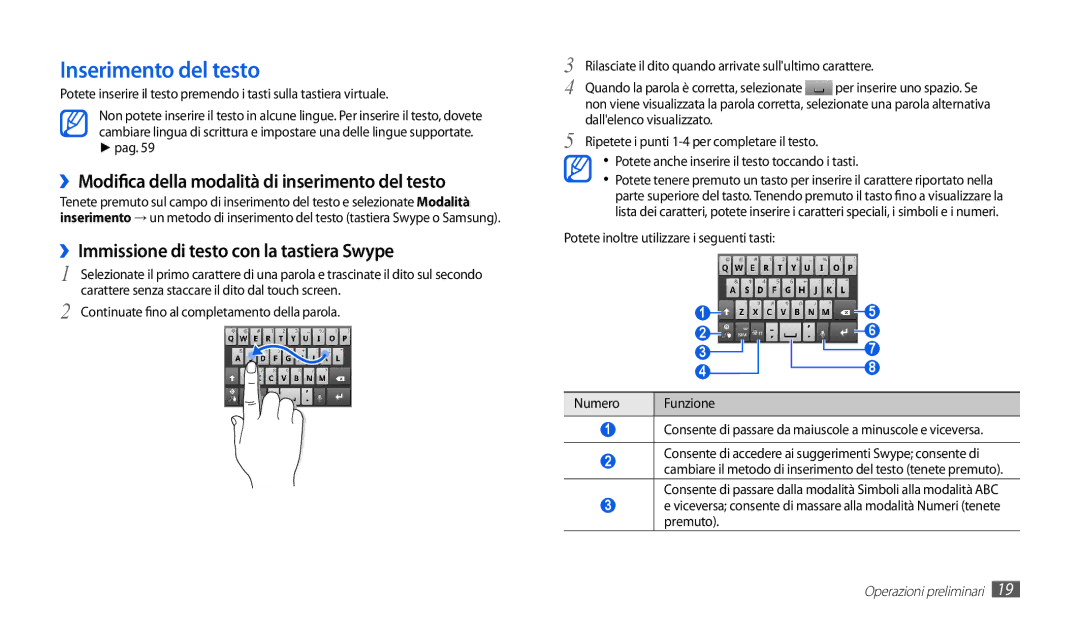 Samsung GT-P1010CWAITV manual Inserimento del testo, ››Modifica della modalità di inserimento del testo 