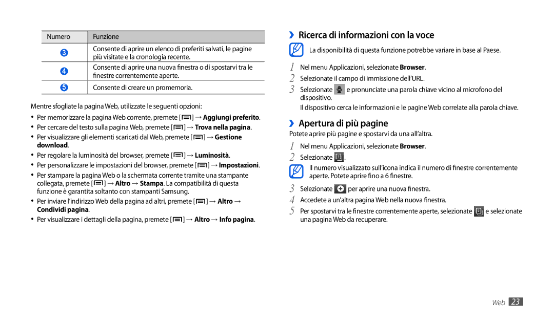 Samsung GT-P1010CWAITV manual ››Ricerca di informazioni con la voce, ››Apertura di più pagine 