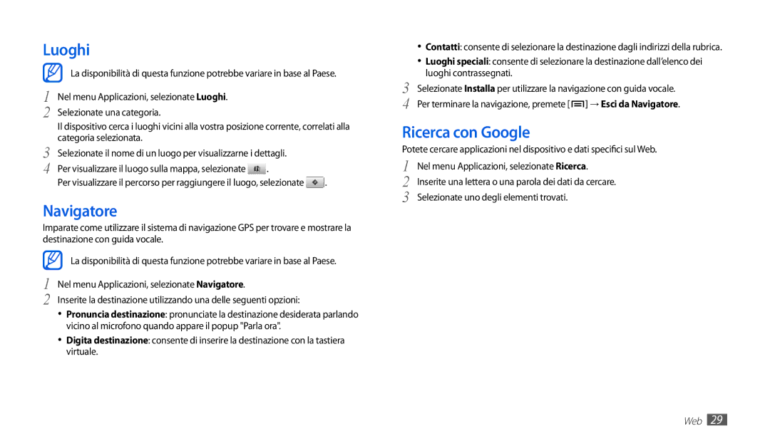 Samsung GT-P1010CWAITV manual Luoghi, Navigatore, Ricerca con Google 