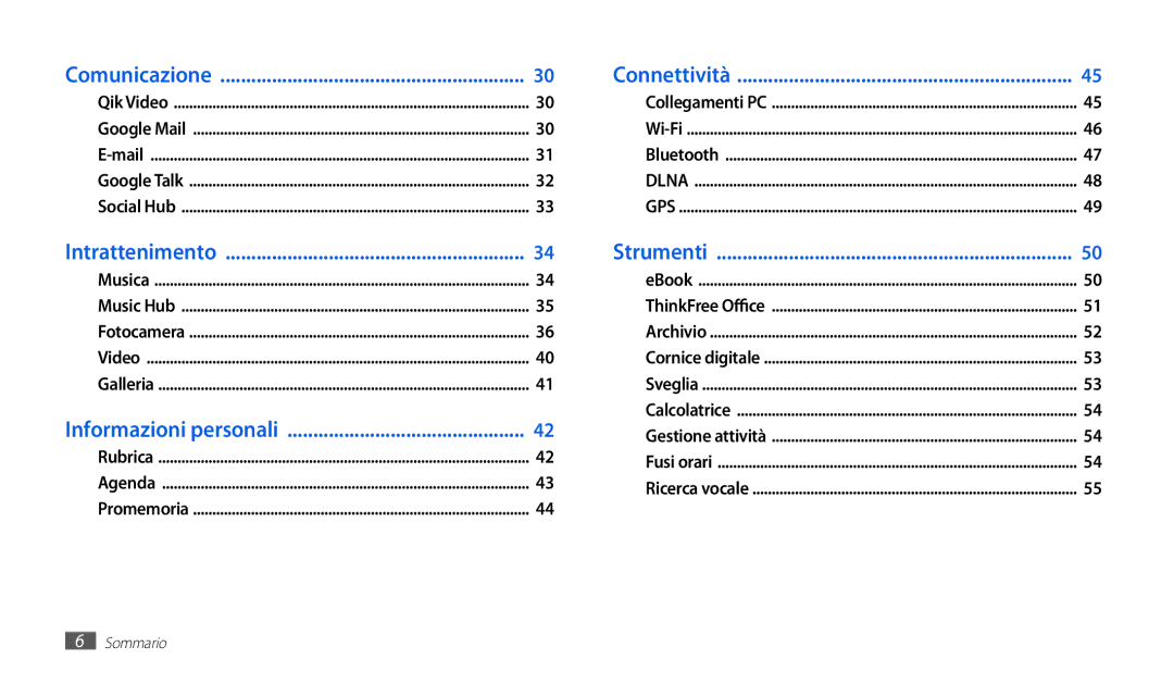 Samsung GT-P1010CWAITV manual Comunicazione Connettività 