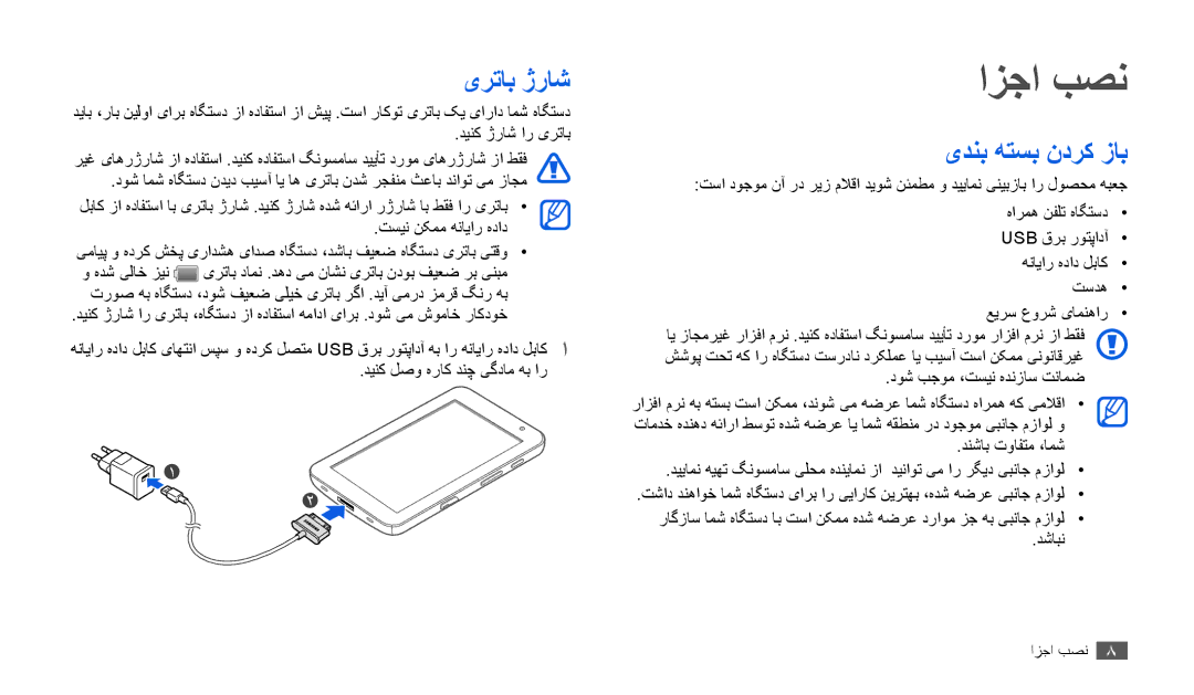 Samsung GT-P1010CWATHR, GT-P1010CWAMID, GT-P1010CWAAFR, GT-P1010CWAKSA manual ازجا بصن, یرتاب ژراش, یدنب هتسب ندرک زاب 