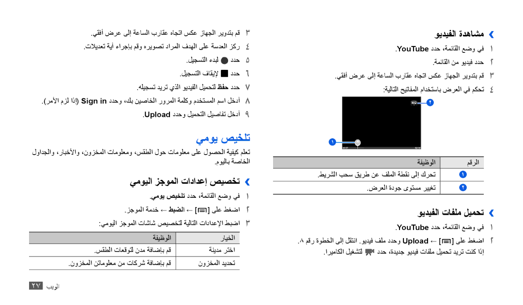 Samsung GT-P1010CWAJED, GT-P1010CWAMID يموي صيخلت, يمويلا زجوملا تادادعإ صيصخت››, ويديفلا ةدهاشم››, ويديفلا تافلم ليمحت›› 