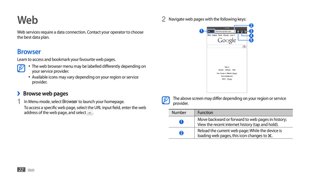 Samsung GT-P1010CWAROM, GT-P1010CWATUR, GT-P1010CWAATO, GT-P1010CWADBT, GT-P1010CWAXEF manual Web, Browser, ›› Browse web pages 