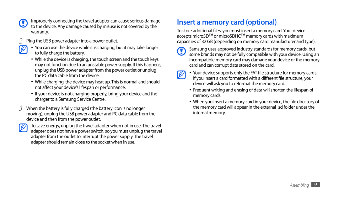 Samsung GT-P1010CWAXEZ, GT-P1010CWATUR, GT-P1010CWAATO, GT-P1010CWADBT, GT-P1010CWAXEF manual Insert a memory card optional 