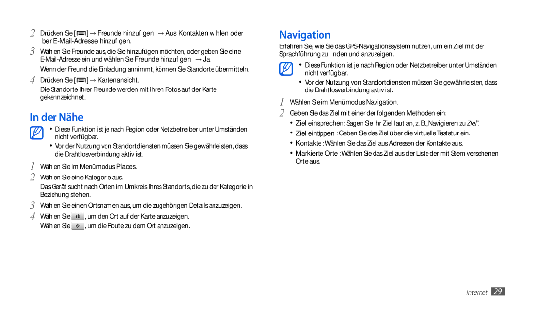 Samsung GT-P1010CWADBT, GT-P1010CWATUR, GT-P1010CWAATO manual Der Nähe, Navigation, Orte aus 