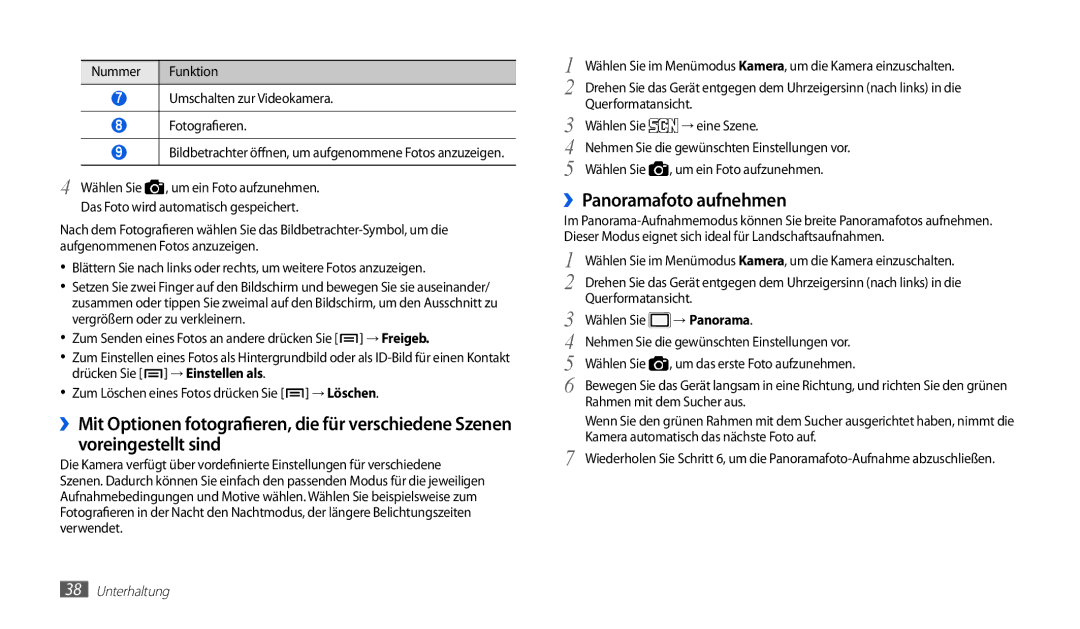 Samsung GT-P1010CWADBT, GT-P1010CWATUR, GT-P1010CWAATO manual ››Panoramafoto aufnehmen, → Panorama 