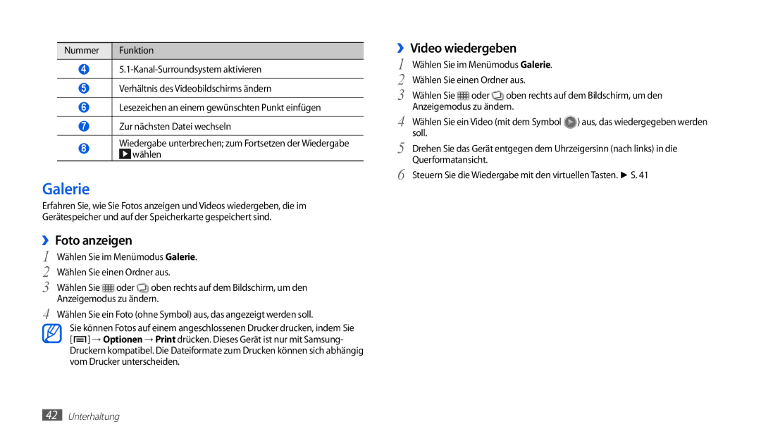 Samsung GT-P1010CWATUR, GT-P1010CWAATO, GT-P1010CWADBT manual Galerie, ››Foto anzeigen, ››Video wiedergeben 