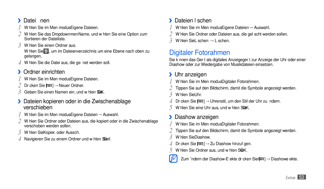 Samsung GT-P1010CWADBT, GT-P1010CWATUR, GT-P1010CWAATO manual Digitaler Fotorahmen 