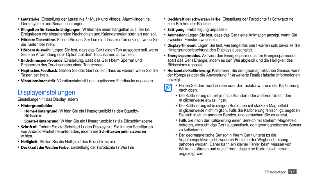 Samsung GT-P1010CWATUR, GT-P1010CWAATO manual Displayeinstellungen, Einstellungen für das Display ändern, Hintergrundbilder 