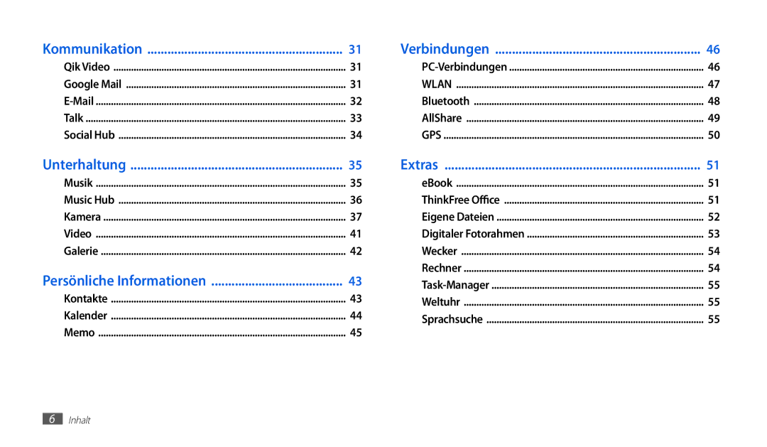 Samsung GT-P1010CWATUR, GT-P1010CWAATO, GT-P1010CWADBT manual Kommunikation Verbindungen 