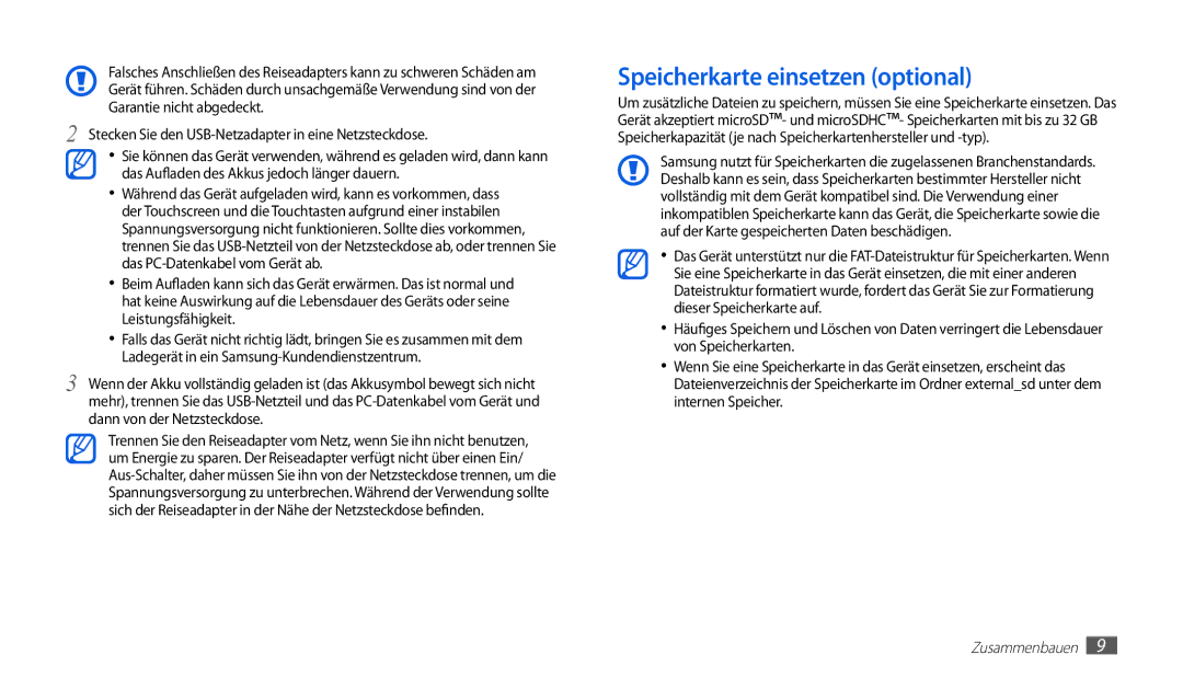 Samsung GT-P1010CWATUR, GT-P1010CWAATO, GT-P1010CWADBT manual Speicherkarte einsetzen optional 