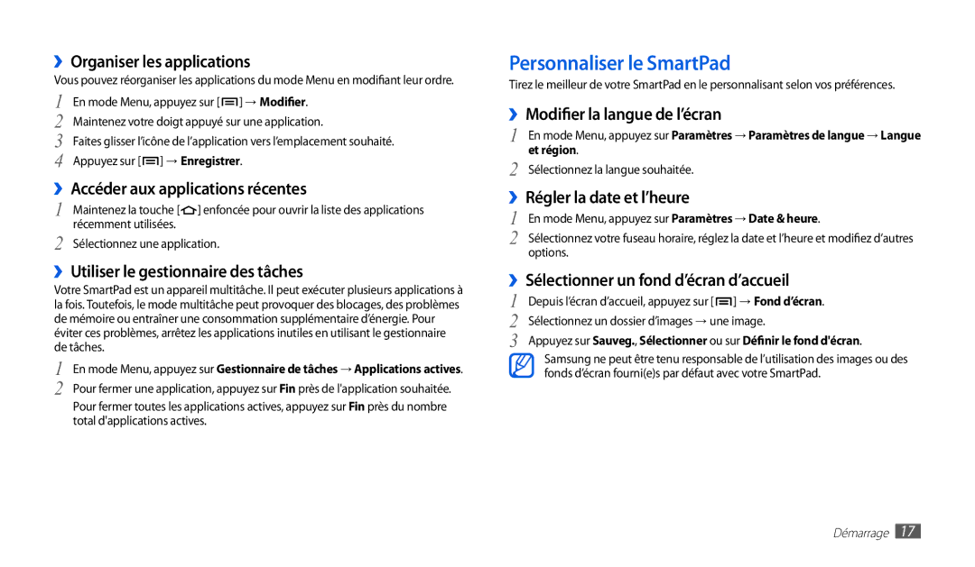 Samsung GT-P1010CWAXEF manual Personnaliser le SmartPad 