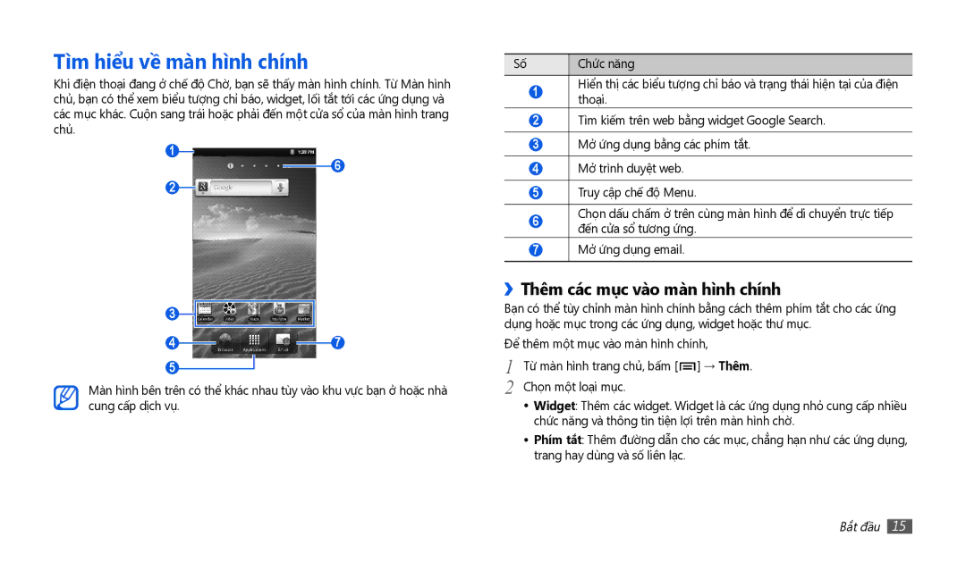 Samsung GT-P1010CWAXEV manual Tìm hiểu về màn hình chính, ››Thêm các mục vào màn hình chính 