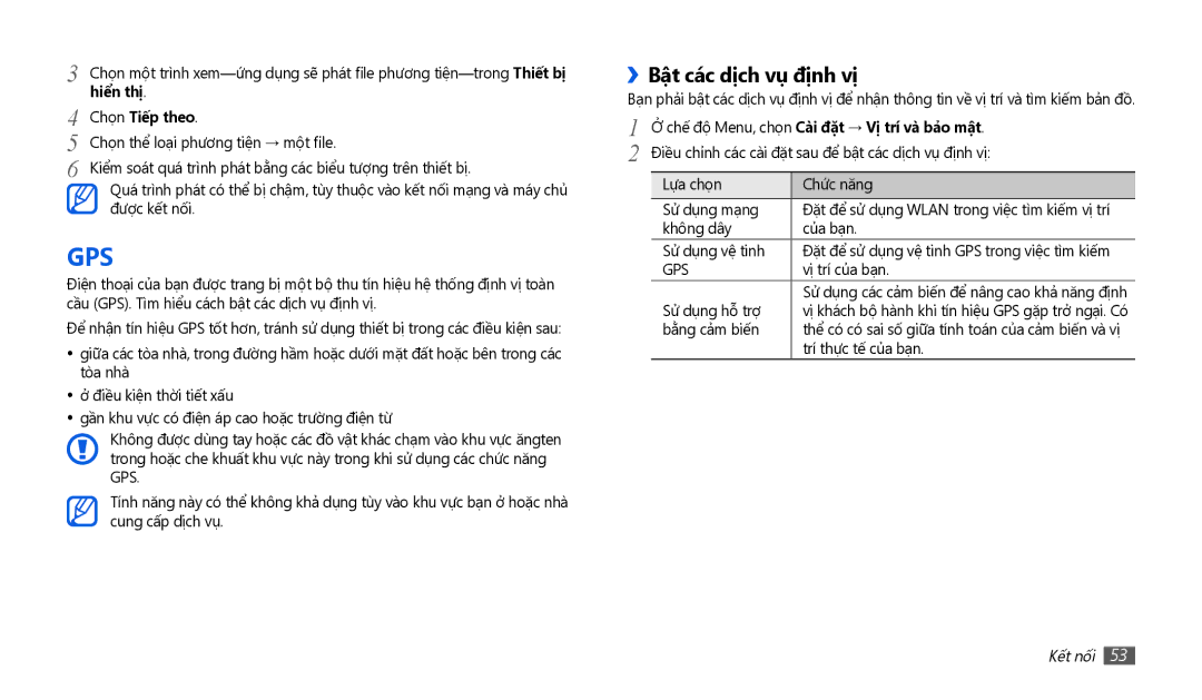 Samsung GT-P1010CWAXEV manual ››Bật các dịch vụ định vị, Hiên thi, Chọn Tiế́p theo 